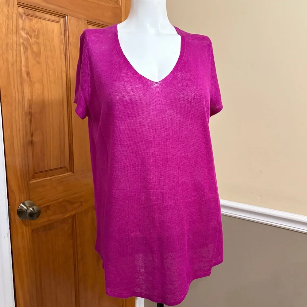 Eileen Fisher Fuchsia Organic Linen Short Sleeve Top - Picture 1 of 5
